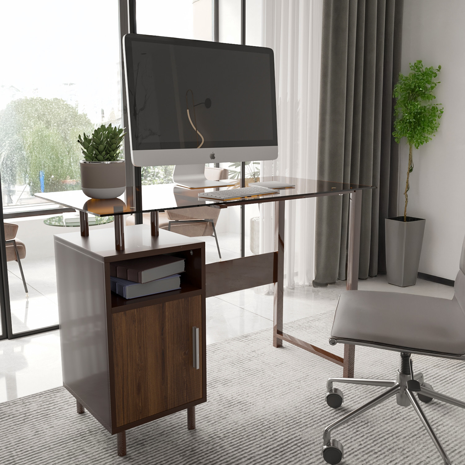Scrivania Con Ripiano Lucido Vetro Con 2 Scomparti Scrittoio Mobile Computer Desk Ufficio Studio Cameretta Soggiorno Sala Pranzo 110x76.5x55 cm Rovere