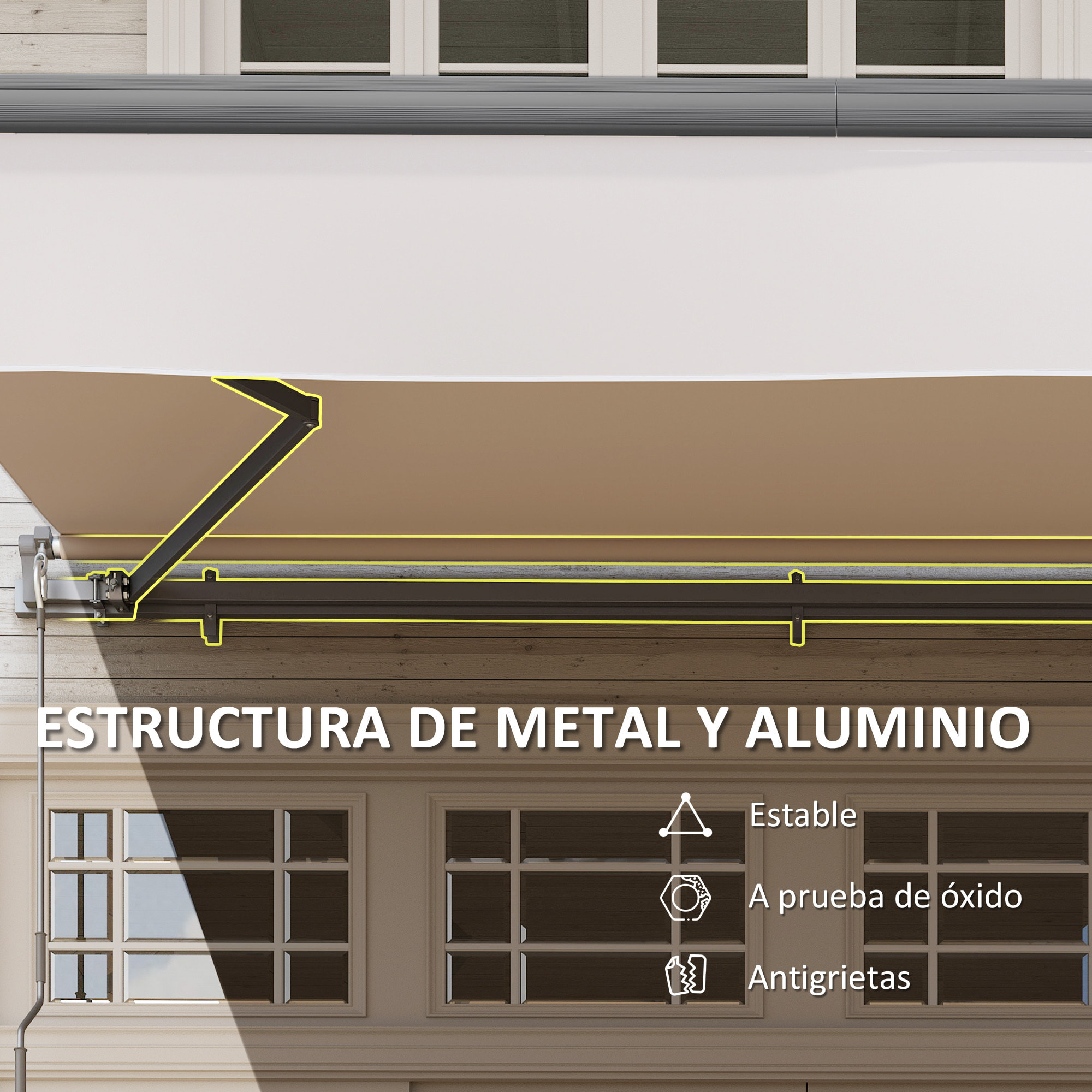 Toldo Manual Retráctil 3x2 m Toldo Exterior Terraza Enrollable Ajustable con Manivela Protección UV50+ Estructura de Aluminio y Metal para Balcón Jardín Crema