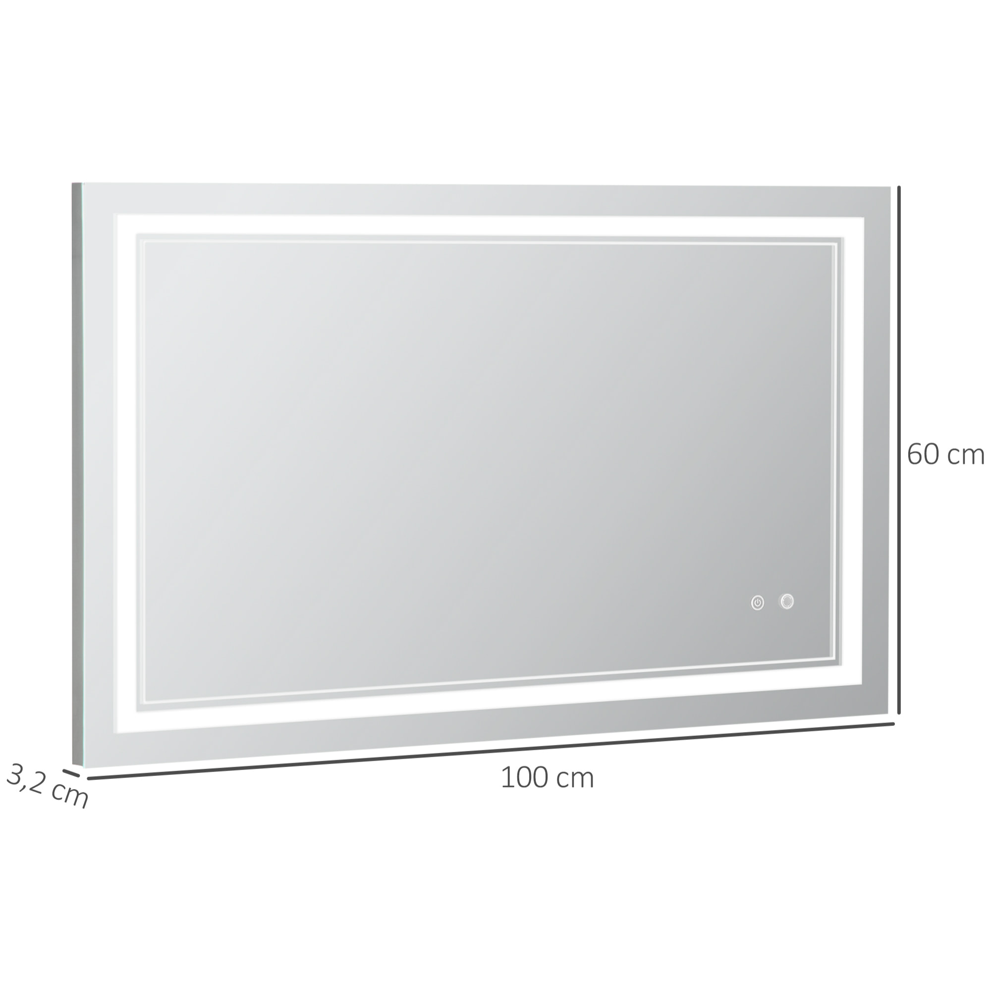 Espejo de Baño con Luz LED 100x60 cm Espejo de Pared con Interruptor Táctil 3 Luces Ajustable Función de Memoria y Marco de Aluminio Espejo Colgante en 2 Formas Plata