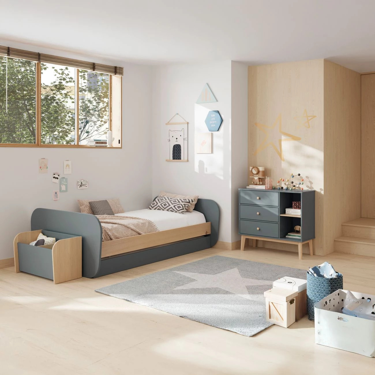 Cama doble juvenil Misty Breeze Verde Salvia - Oak Soft