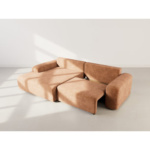 Rebecca - canapé d'angle gauche 4 places convertible avec coffre en velours texturé - Rouille