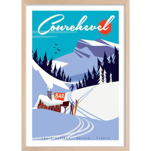 Poster ski courchevel Affiche + cadre en bois - Chêne