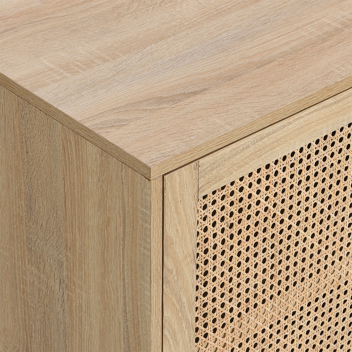 Buffet haut 2 portes en cannage et effet chêne - IRIS