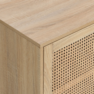 Buffet haut 2 portes en cannage et effet chêne - IRIS
