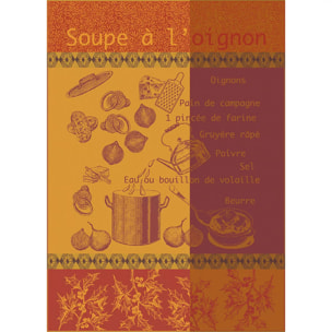 Torchon pur coton motif jacquard bordeaux orange Soupe a l'oignon rouille