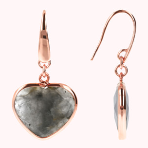 Orecchini Pendenti a Cuore in Pietra Naturale Quarzo Grigio