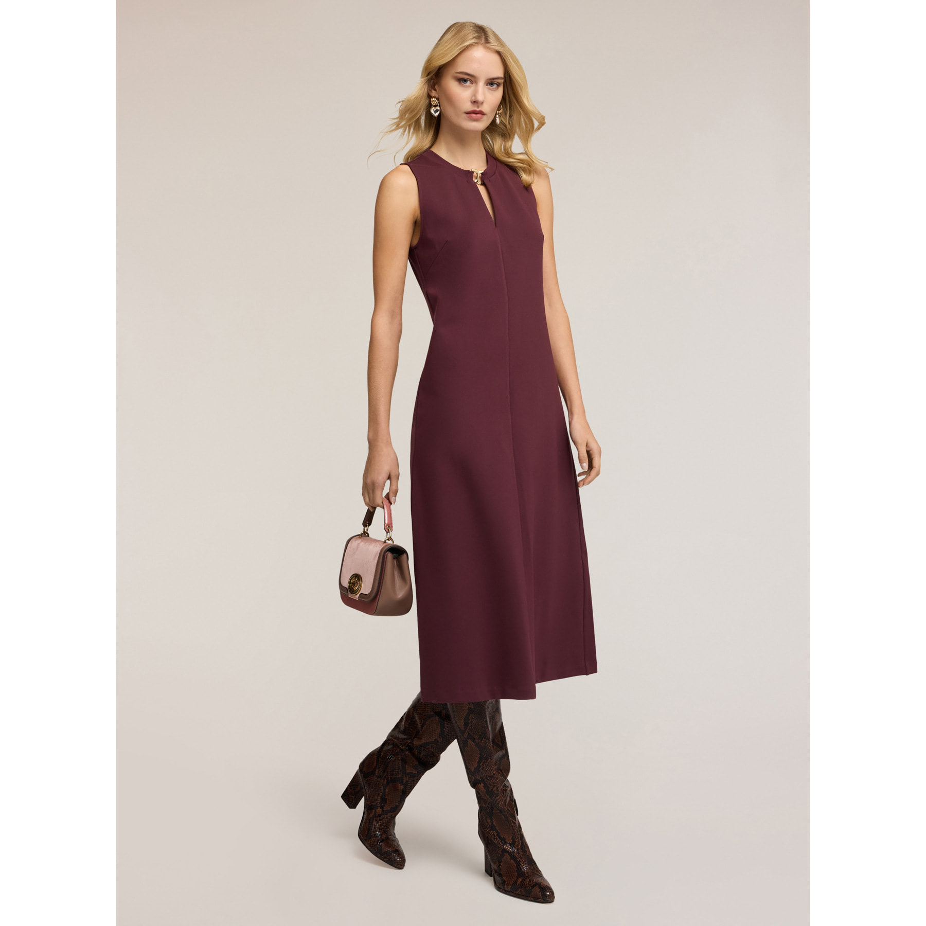 Motivi - Vestido midi con pasador de metal - Burgundy