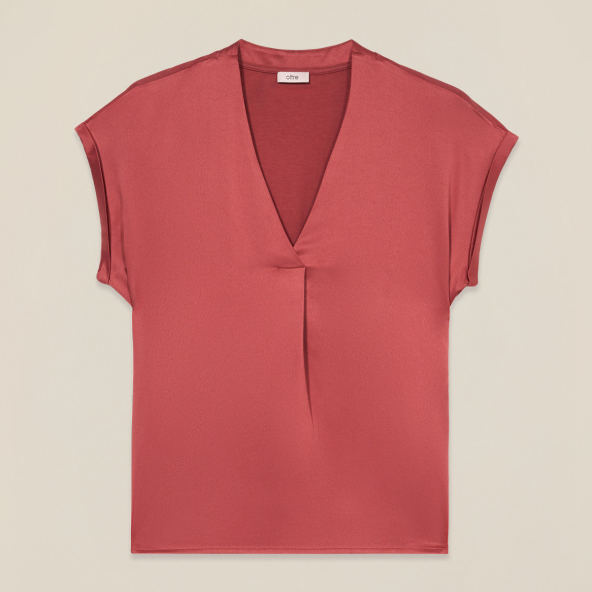 Oltre - Camiseta bimatérica con escote en V - Rosa