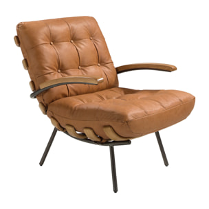 Sillón Angel Cerdá con reposabrazos con asiento y respaldo tapizados en piel de origen vacuno en marrón patas de acero inoxidable oscurecido 70x91x80cm