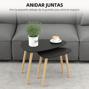 Juego de 2 Mesas de Centro, Mesa Nido Moderna, Mesitas Auxiliares, Patas de Madera de Pino, para Salón, Dormitorio, Oficina, Negro
