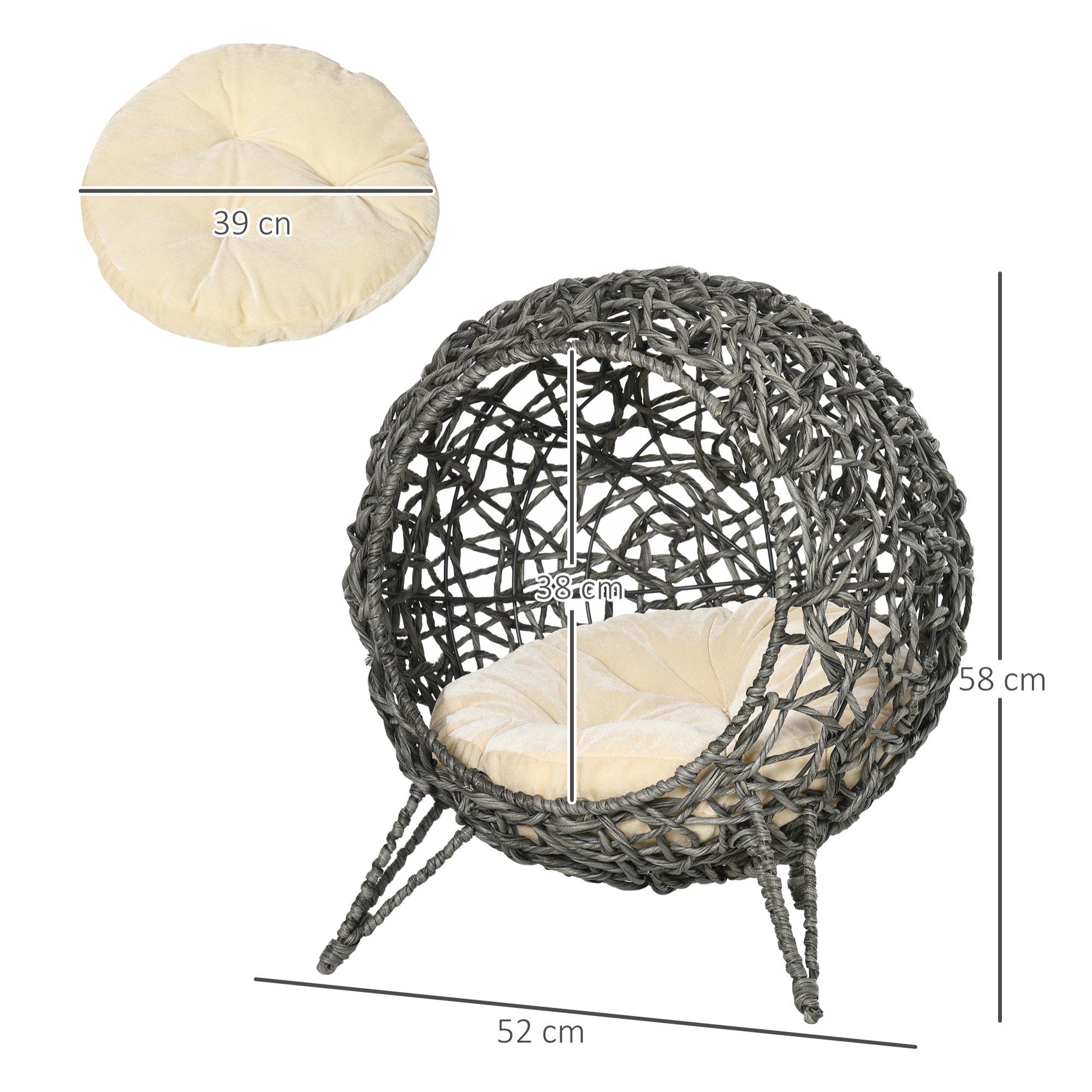 Cueva con Cojín para Gatos de Algodón y Metal Φ52x58cm Gris