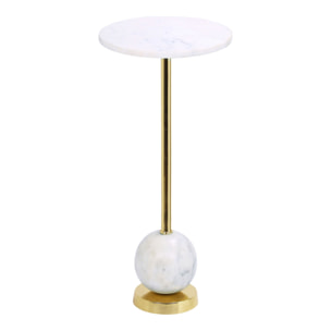 Tavolino Salo con piano in marmo bianco e base sferica ø25x54 cm