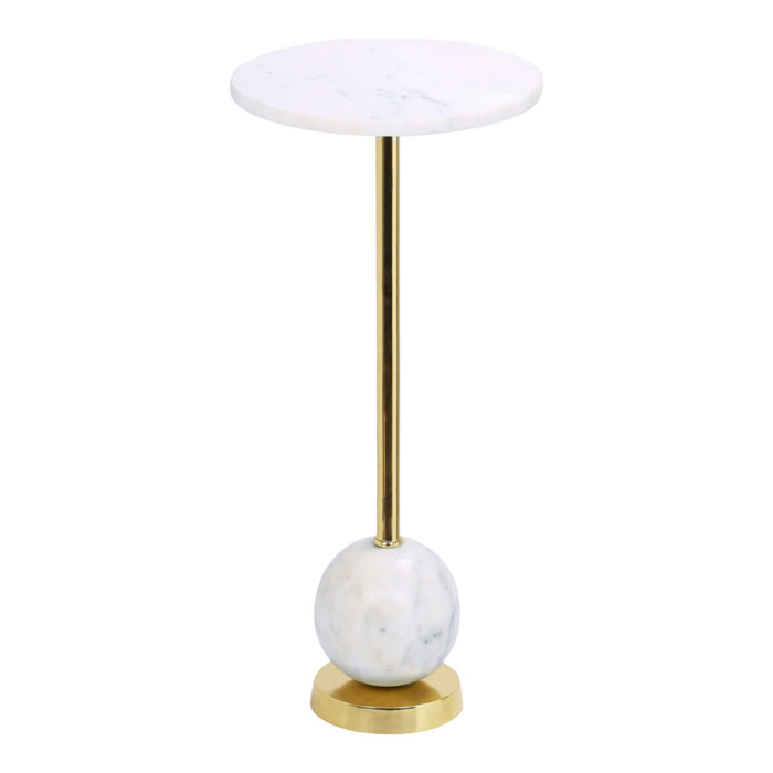 Tavolino Salo con piano in marmo bianco e base sferica ø25x54 cm