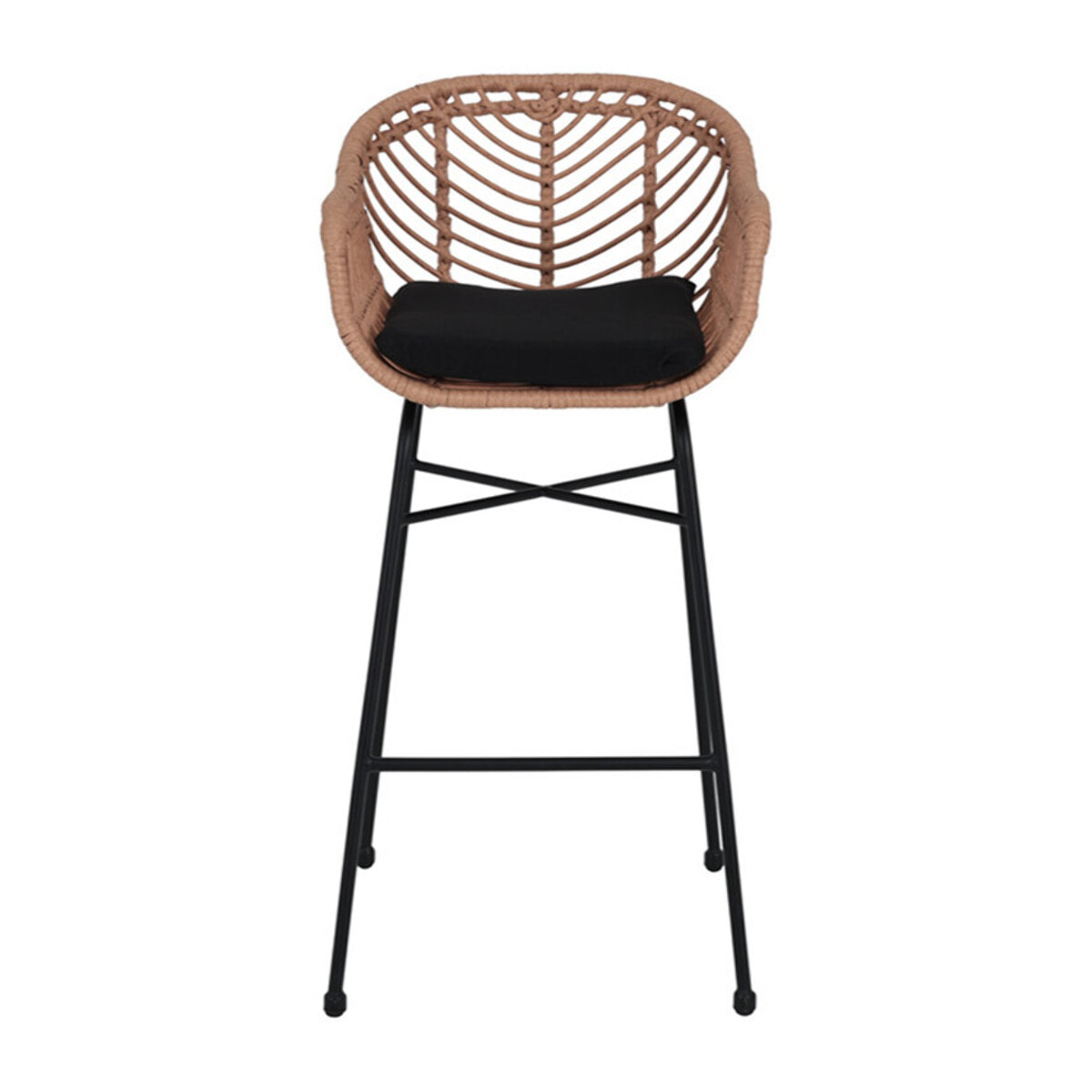 Rosano - lot de 4 tabourets - effet rotin - couleur bois et noir - Noir / Bois