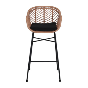 Rosano - lot de 4 tabourets - effet rotin - couleur bois et noir - Noir / Bois
