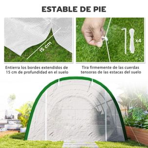 Invernadero de Exterior 6x3x2 m, Invernadero de Túnel con Puerta Enrollable, 8 Ventanas de Malla, Cubierta PE 140g/m², Marco de Acero Galvanizado, Anti-UV, para Cultivos, Plantas, Blanco