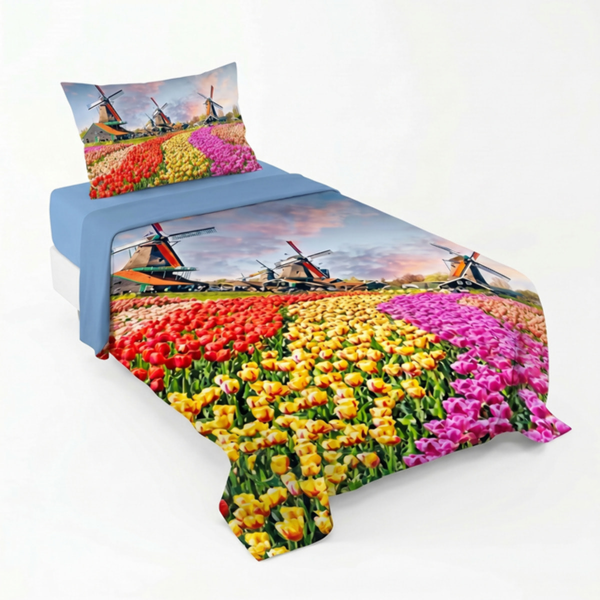 Completo lenzuola singolo in cotone con stampa alta qualità, set letto con lenzuolo sopra, sotto con angoli e federa, morbido e traspirante per pelli sensibili, resistente ai lavaggi, colori brillanti nel tempo, certificato OEKO-TEX, comfort quotidiano