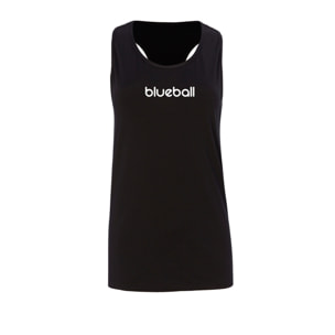 T-SHIRT DA CORSA SENZA MANICHE DA DONNA BLUEBALL NERA CON LOGO BIANCO
