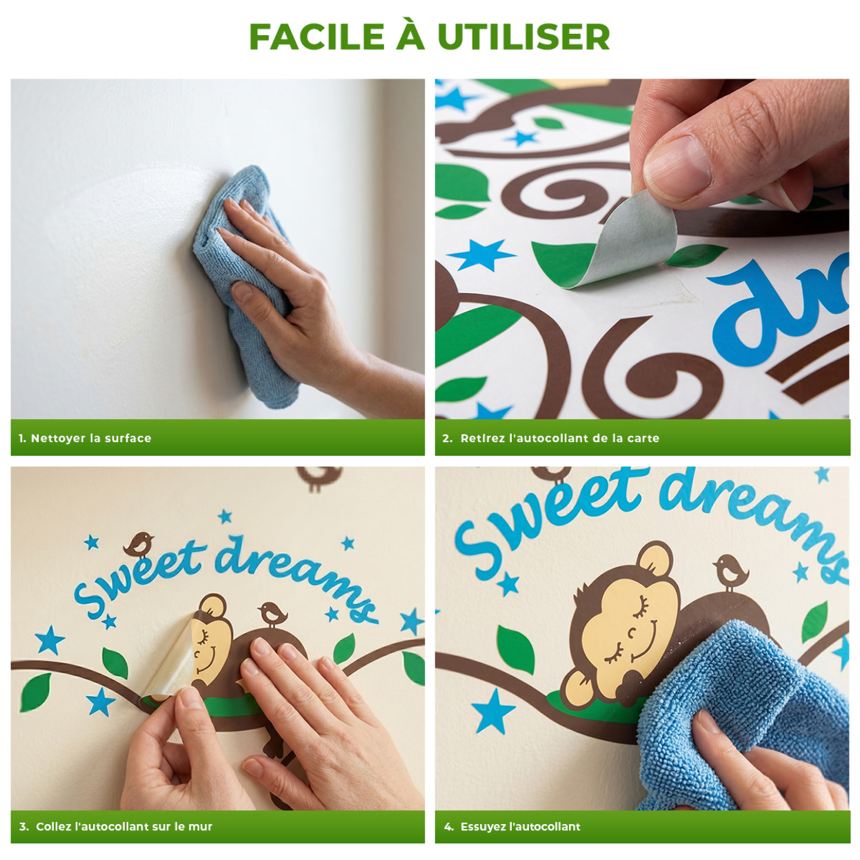 Stickers Muraux décoration adhésifs Singe Dormeur