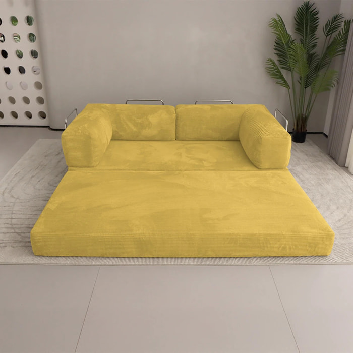 TRENDY - Canapé compressé 3 places modulable en velours côtelé jaune