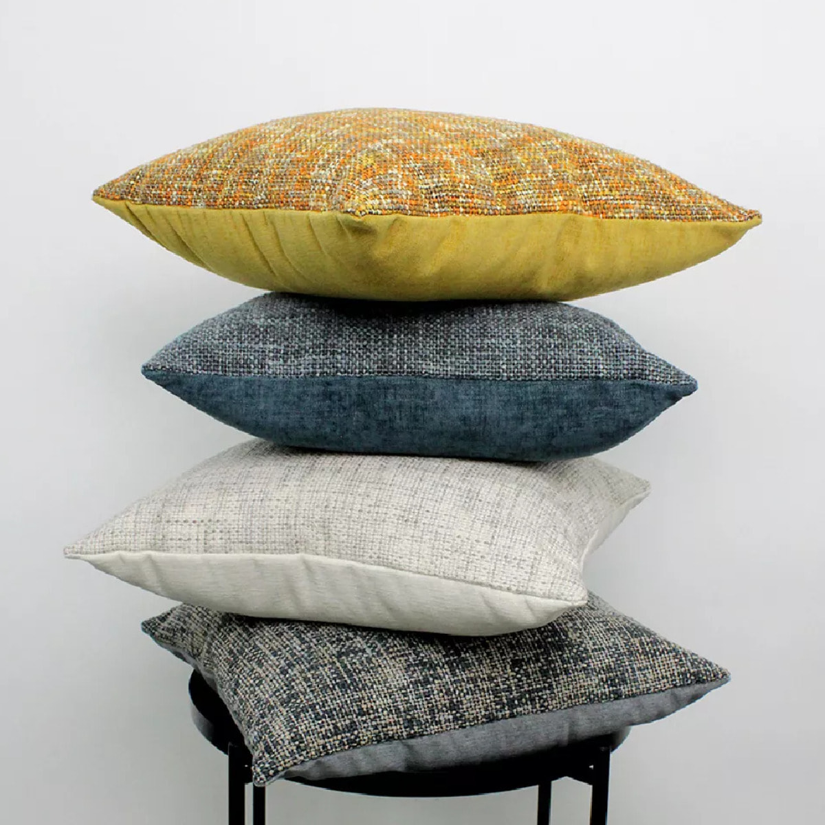 Housse de coussin polyester jeu d'unis gris Tweed orage