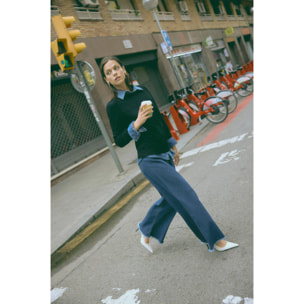 Jeans elasticizzati blu navy a gamba larga