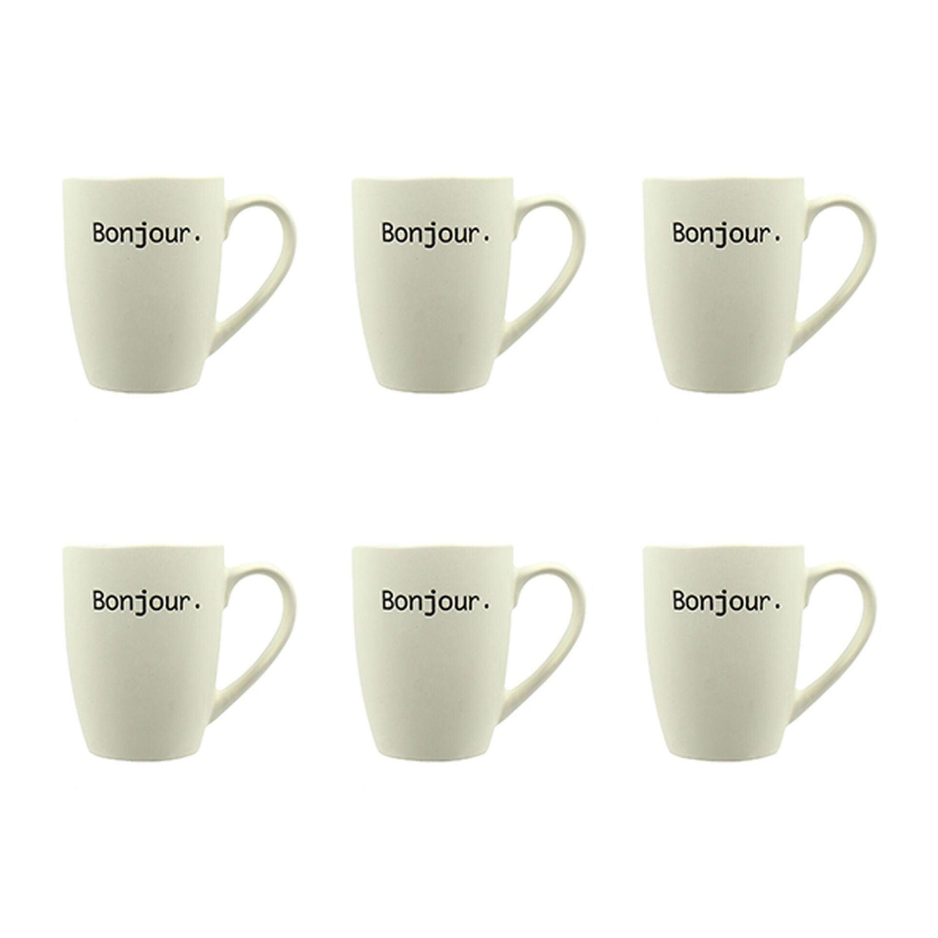 Lot de 6 mugs 38cl en grès blanc à message BONJOUR
