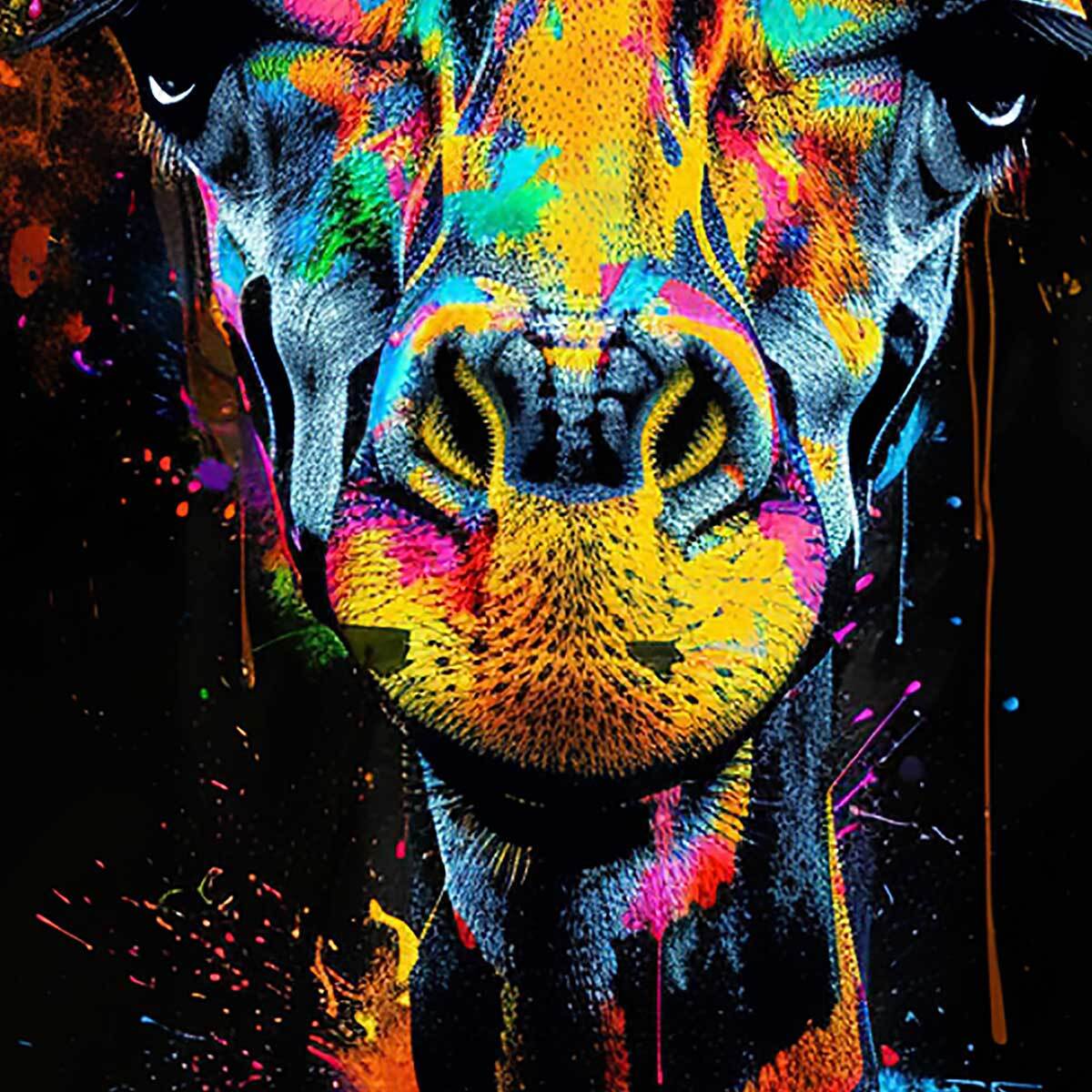Tableau girafe néon éclatante Toile imprimée