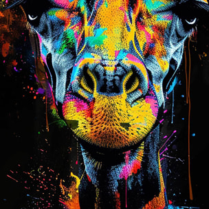 Tableau girafe néon éclatante Toile imprimée