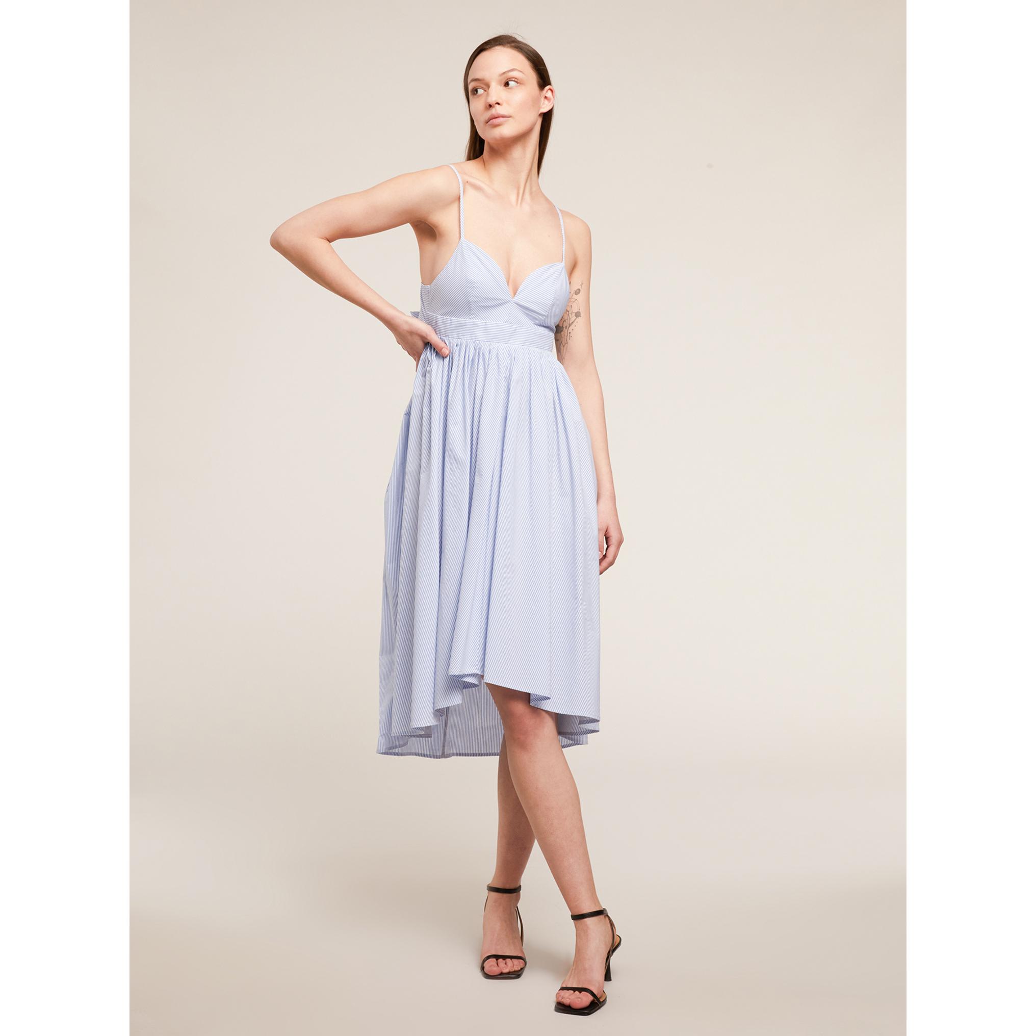 Motivi - Vestido midi de verano en popelina a rayas - Light - blue