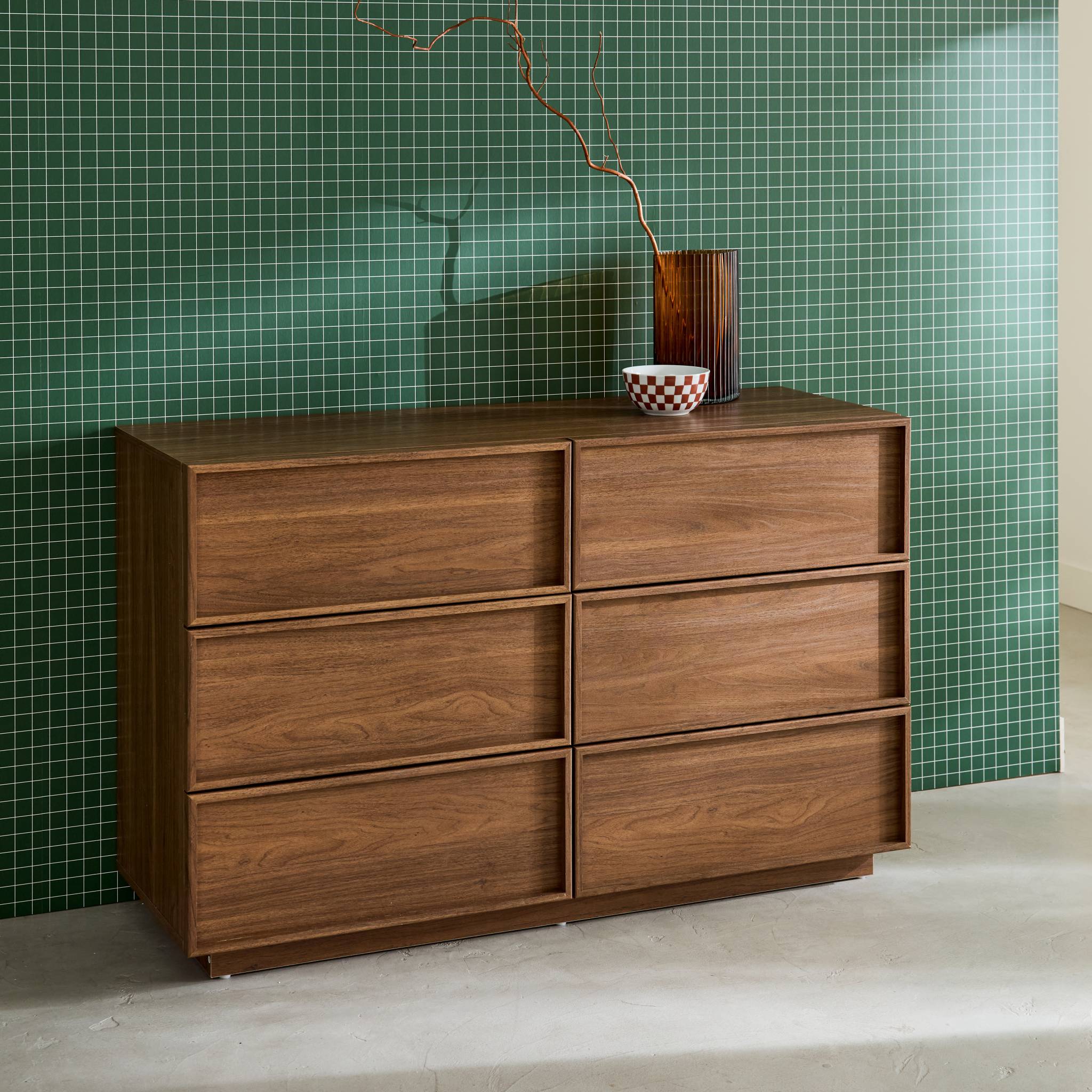 Commode de rangement effet bois 6 tiroirs noyer L 120 x P 43 x H 75cm - Kuba