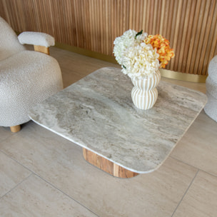 Table basse en marbre gris et pied en bois d'acacia  BERGEN