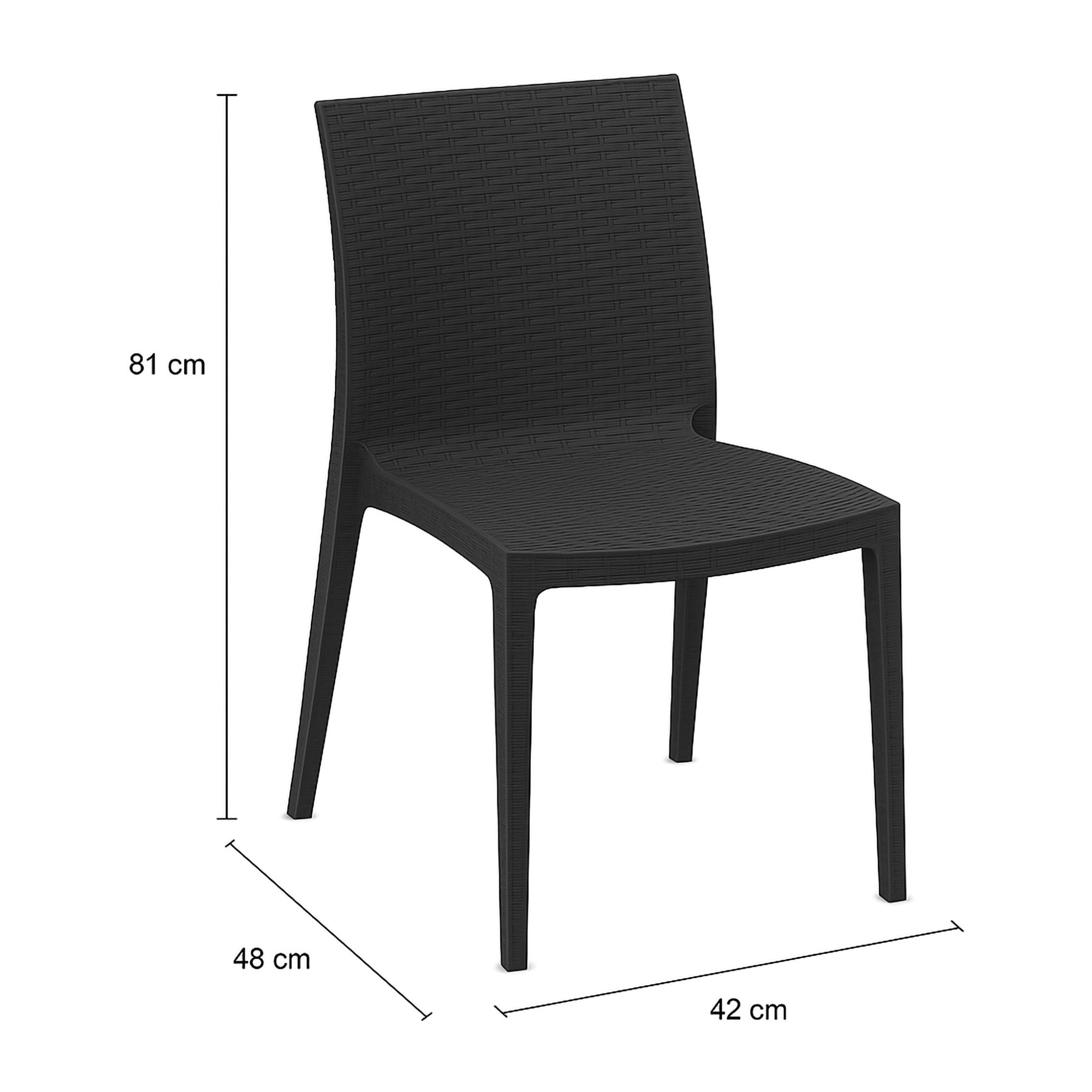 Sedia da esterno Ferla, Sedia outdoor salvaspazio, Impilabile e leggera, Perfetta per giardini e verande, Made in Italy, 42x48 h81 cm, Antracite