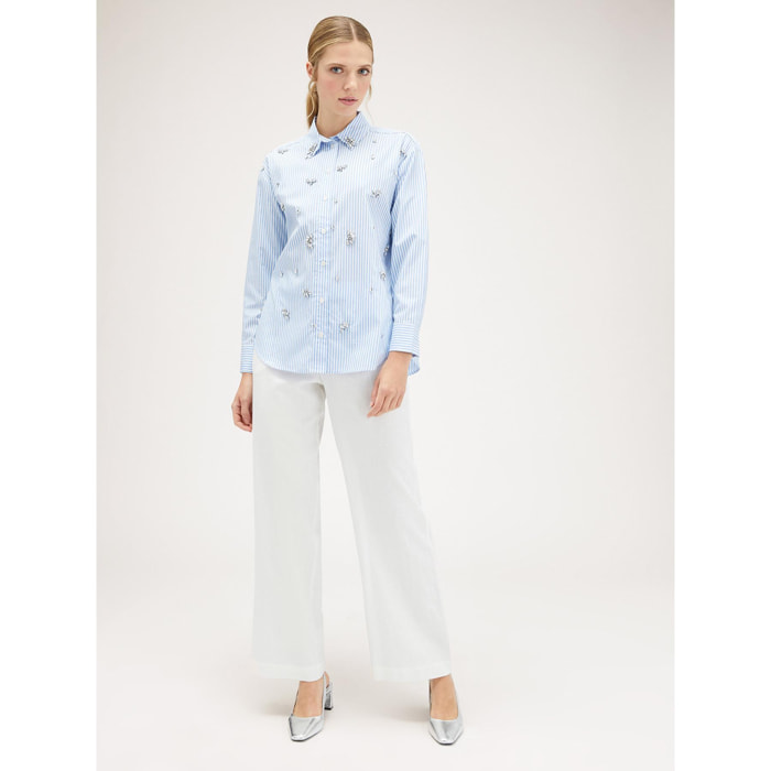 Motivi - Camisa a rayas amplia con bordado de piedras - Light - blue