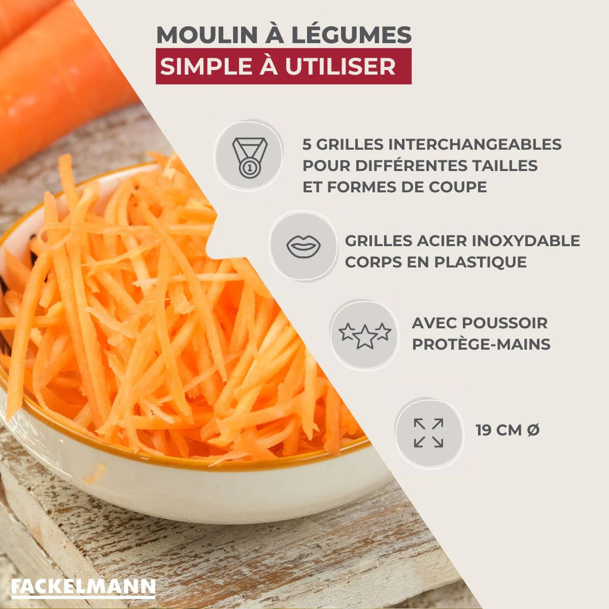 Râpe à légumes 5 grilles inox 19 cm Fackelmann