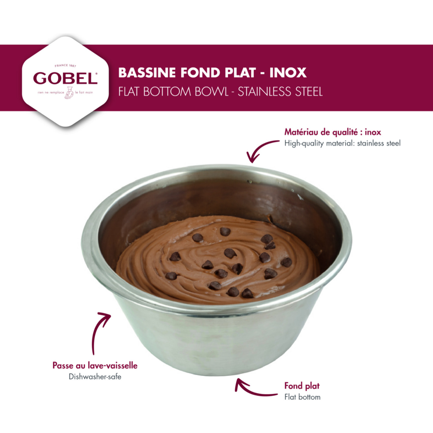 Bassine fond plat - inox - 16 cm