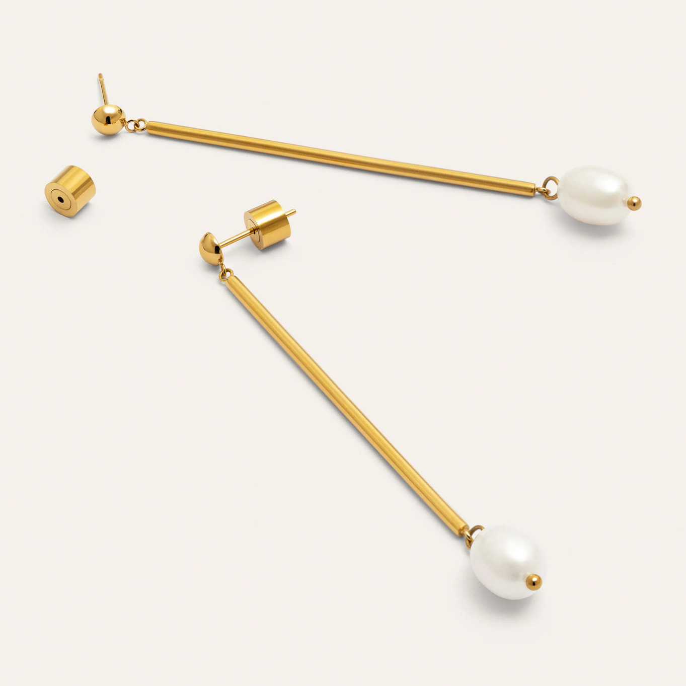 Orecchini Pearl Stick Acciao Placcato Oro