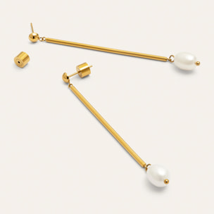 Orecchini Pearl Stick Acciao Placcato Oro