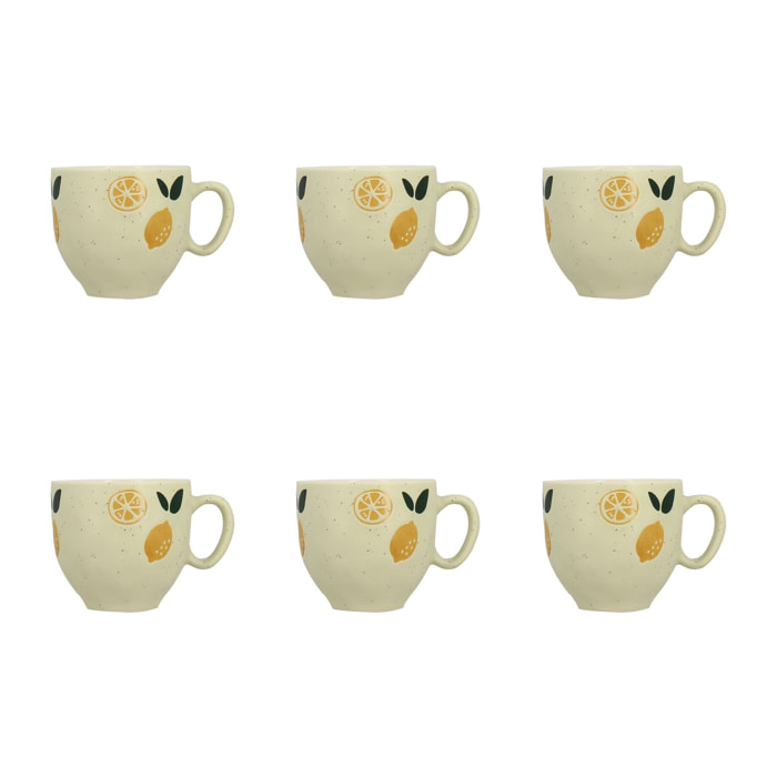 Lot de 6 tasses 23cl en grès à motif citron LEMON