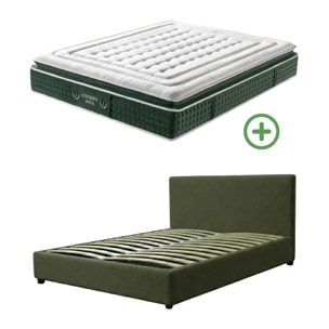 Ensemble matelas Jade & lit coffre Colisée | Mémoire de forme et ressorts ensachés | Grande capacité de stockage | Velours côtelé | Bleu nuit
