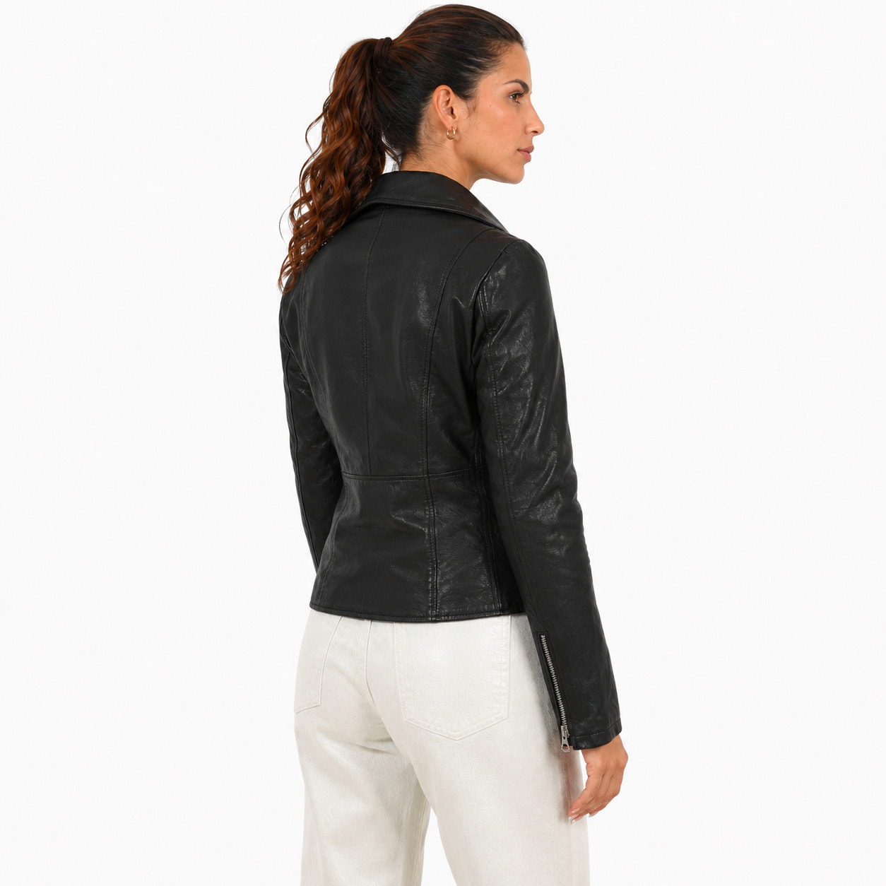 Chiodo donna in pelle di vitello rifinizione vegetale nero