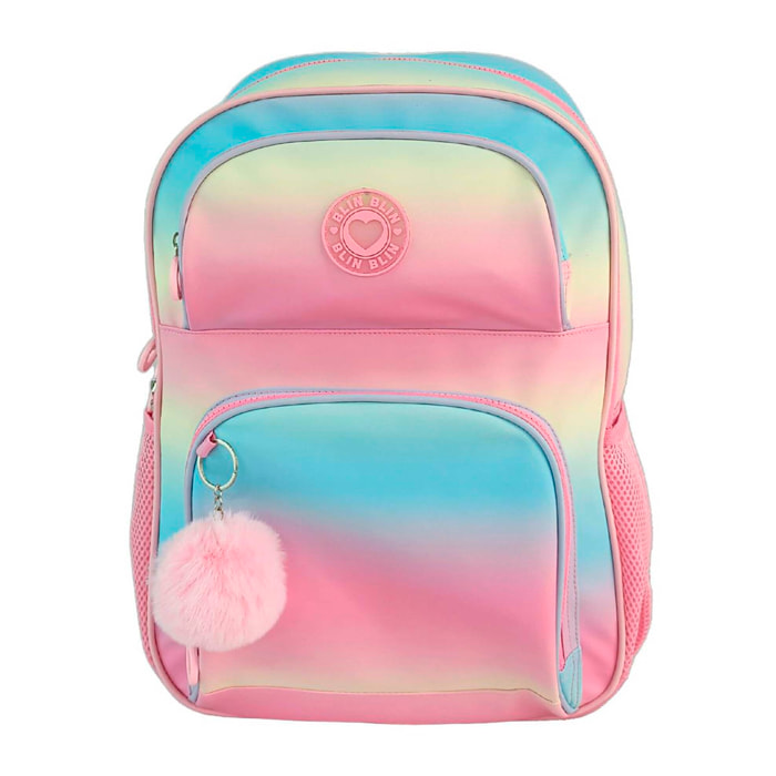 Mochila Primaria Blin Blin Gradient Pink con doble compartimento adaptable a carro.