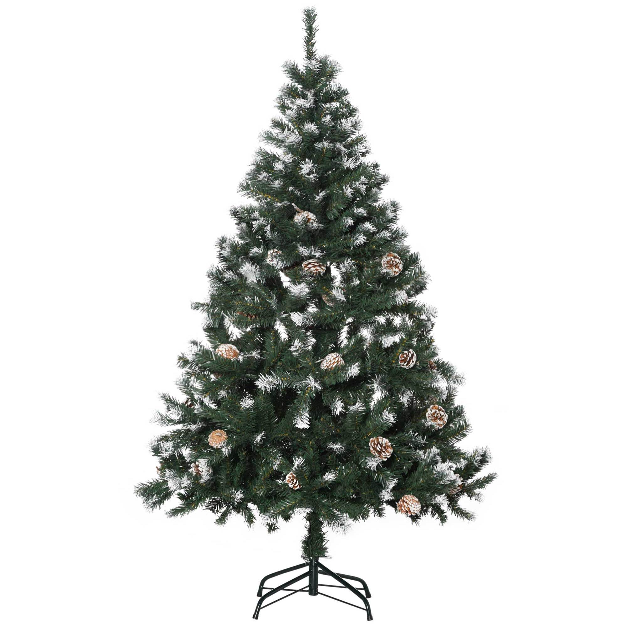 HOMCOM Albero di Natale Artificiale Innevato 150cm con 676 Rami e Pigne, Apertura Automatica e Base Pieghevole, Verde