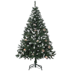 HOMCOM Albero di Natale Artificiale Innevato 150cm con 676 Rami e Pigne, Apertura Automatica e Base Pieghevole, Verde