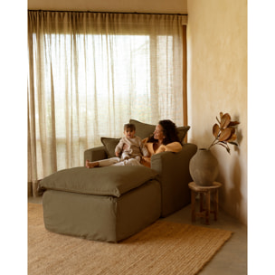 Fauteuil en coton et lin déhoussable ton vert de 108x96cm Hauteur: 99 Longueur: 108 Largeur: 96