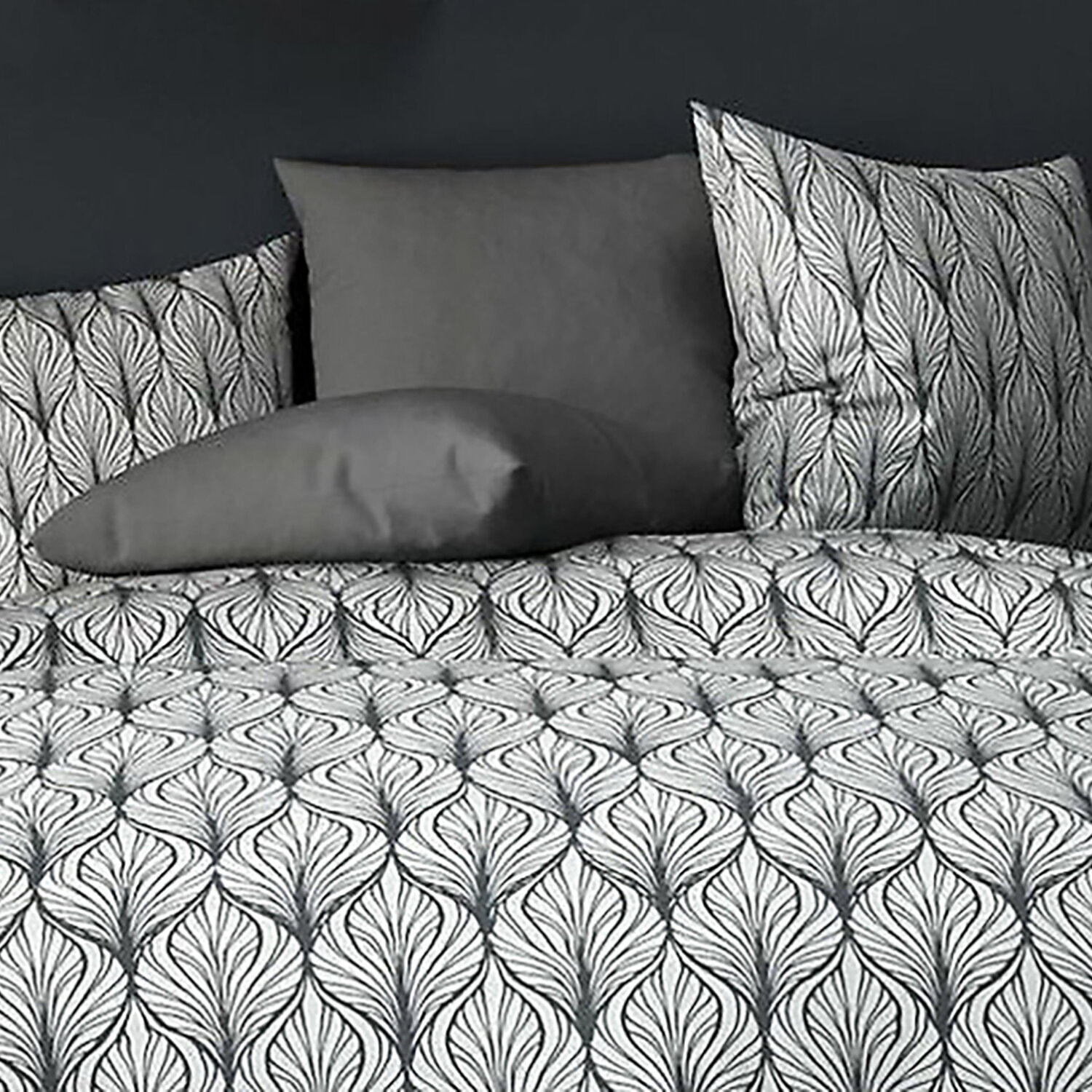 Parure de couette 3pcs 100% microfibre motif - blanc et gris