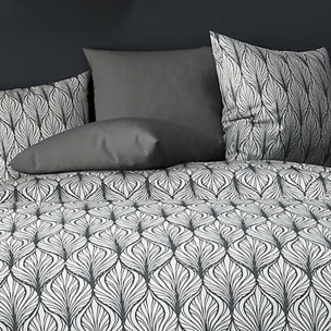 Parure de couette 3pcs 100% microfibre motif - blanc et gris