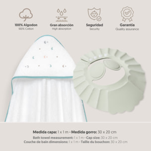 Capa Baño 1X1 Mod Estrella Luna Multicolor+Gorro Bco/Verde