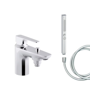 Mitigeur baignoire Aleo+ + pommeau de douche Shift+ carré + flexible de douche lisse