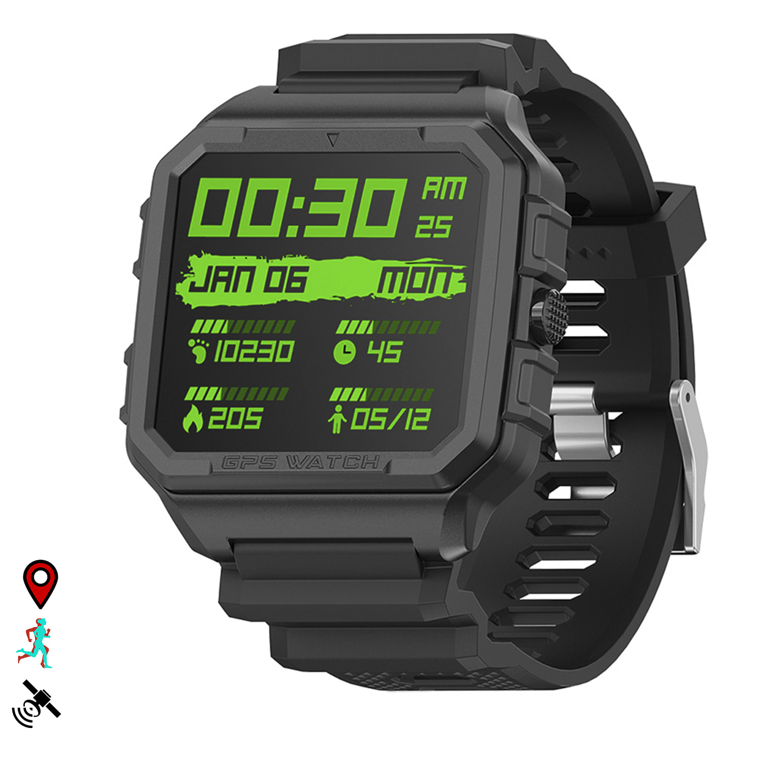 Smartwatch Alpha Pro con GPS, monitor cardiaco. Varios modos deportivos, notificaciones de apps.